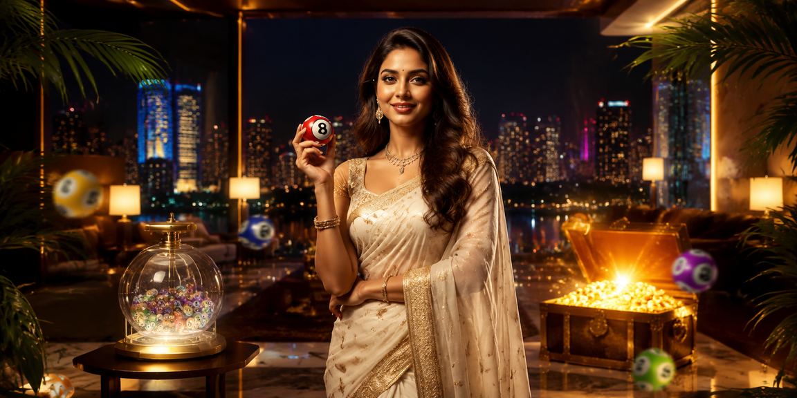 Indian woman enjoying online lottery on mobile