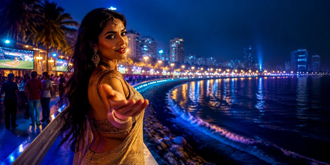View of Mumbai Marine Drive with Entertainment and Casino Lights