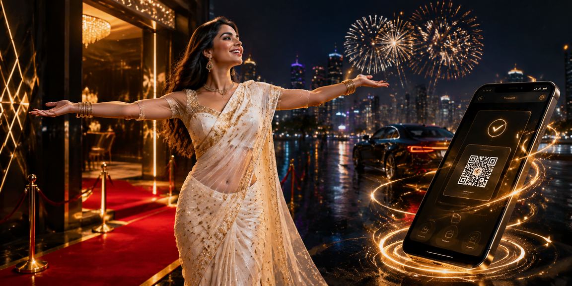 Mobile payment in Mumbai with traditional saree background