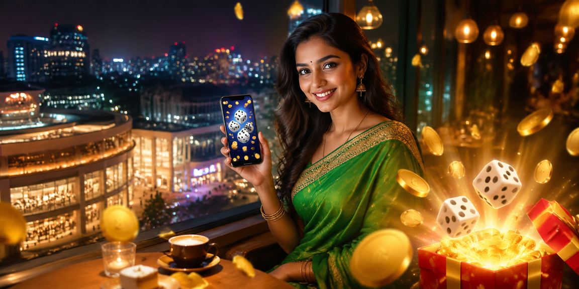 Female player enjoying rummy game on mobile in Pune city environment